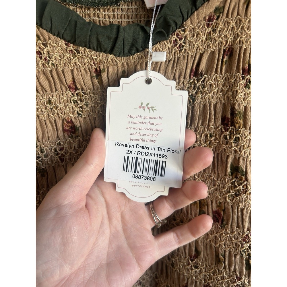 Ivy City Co Roselyn Dress 2X NWT Tan Floral Midi Tiered Cottagecore Prairie Puff - Picture 7 of 9